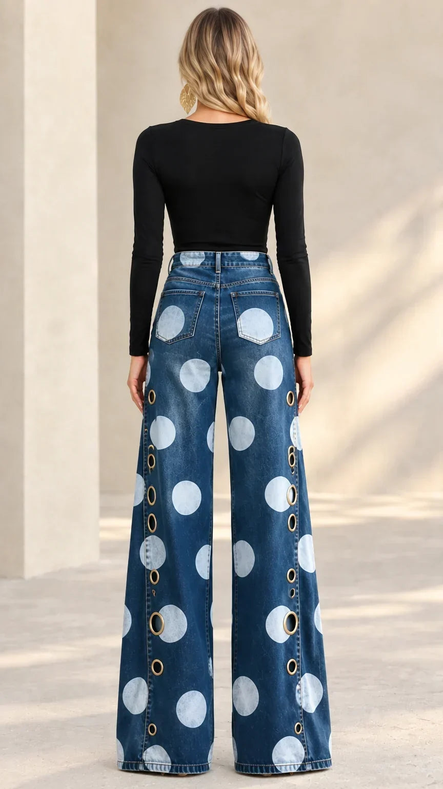 Alia - Jeans premium de pierna ancha con lunares