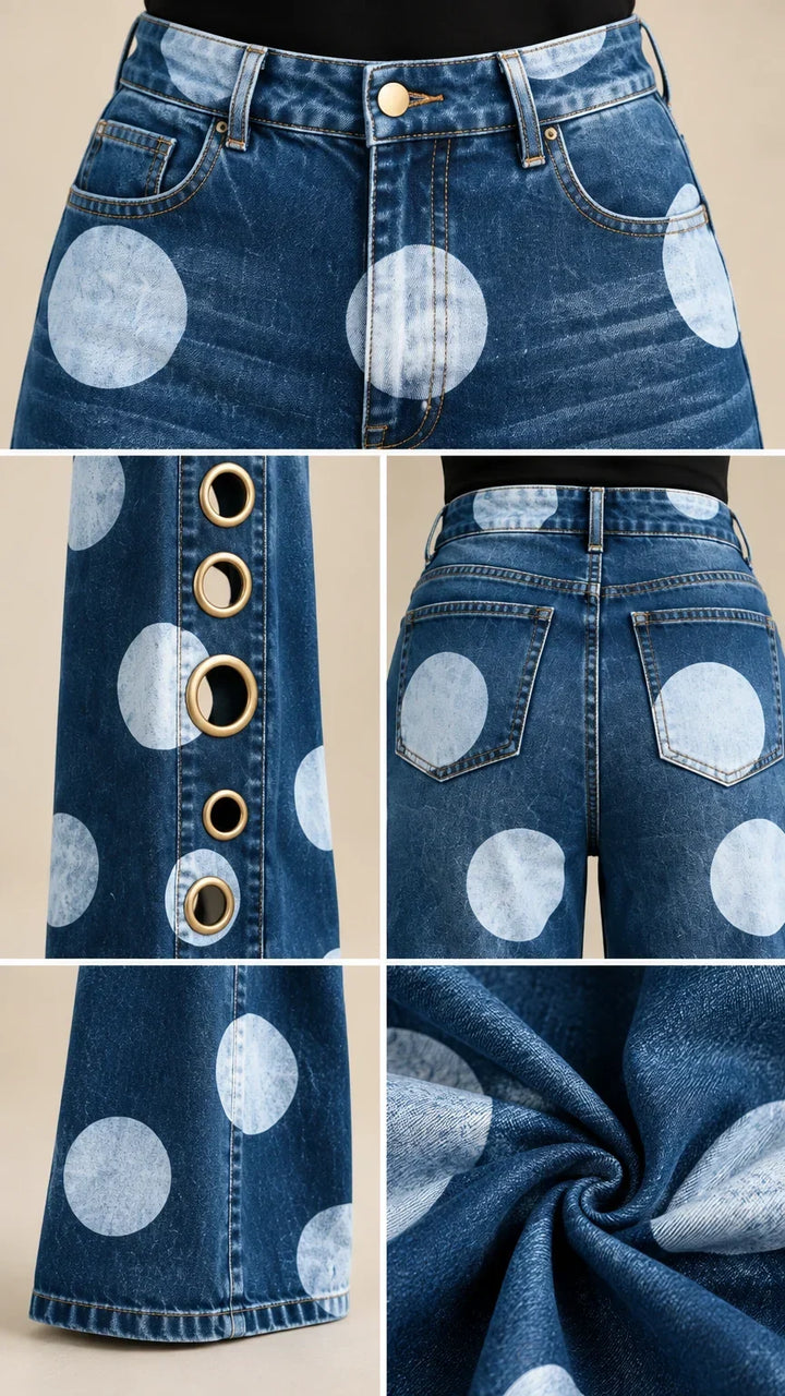 Alia - Jeans premium de pierna ancha con lunares