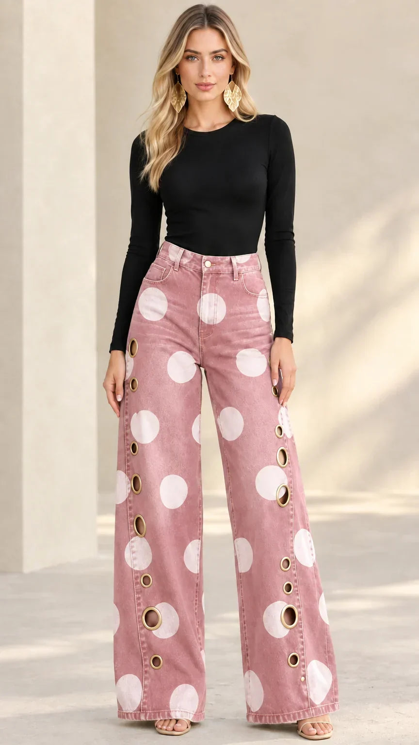 Alia - Jeans premium de pierna ancha con lunares