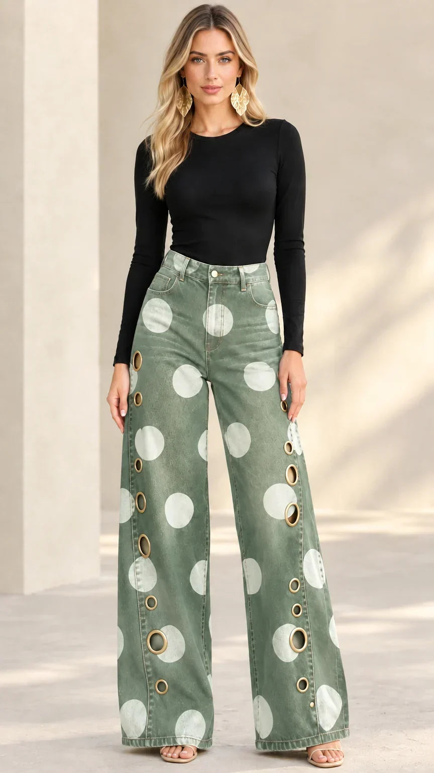 Alia - Jeans premium de pierna ancha con lunares