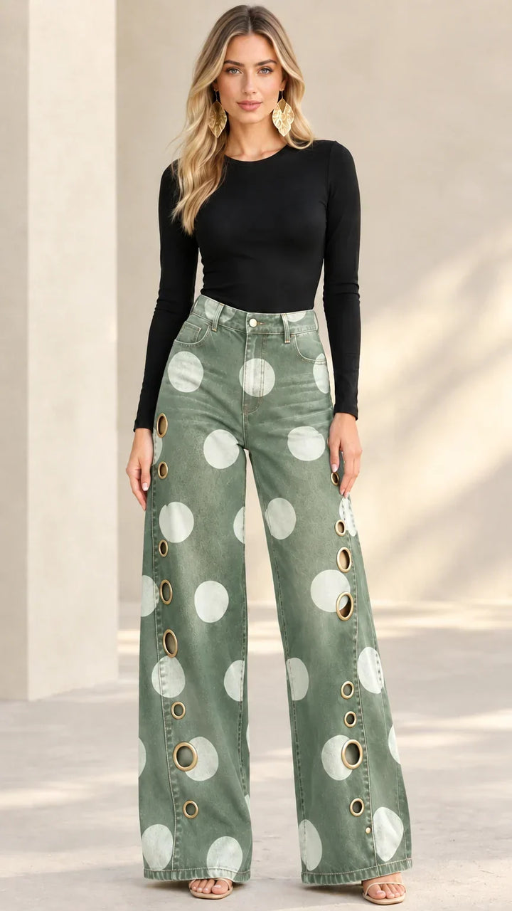 Alia - Jeans premium de pierna ancha con lunares