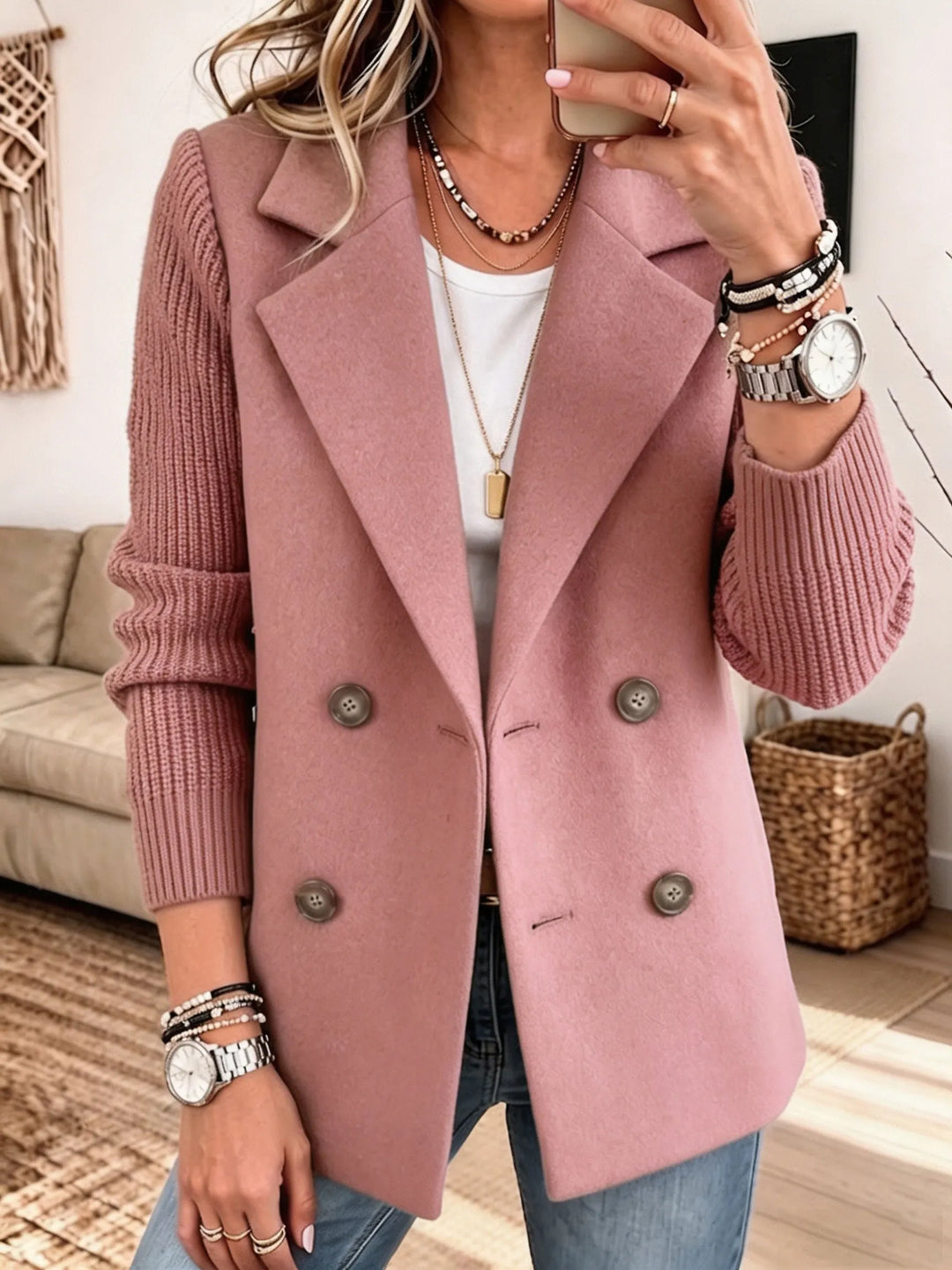 Lottie - Blazer de mezcla de materiales suave al tacto