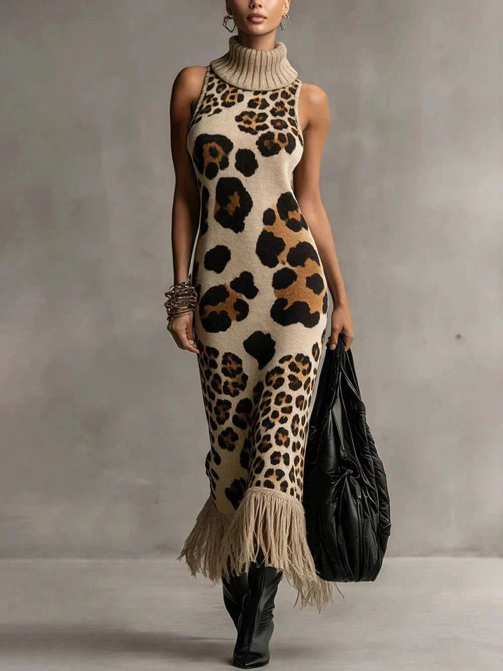 Oksana - Vestido maxi de punto con estampado de leopardo