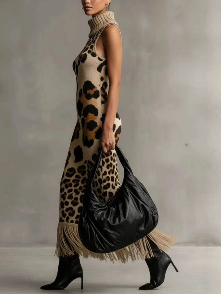 Oksana - Vestido maxi de punto con estampado de leopardo