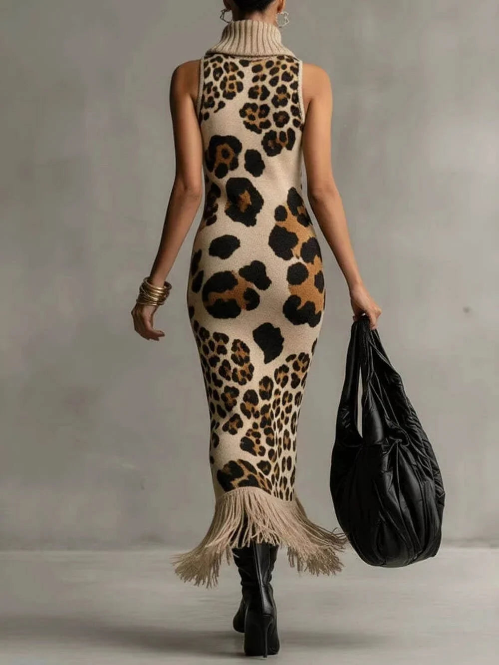 Oksana - Vestido maxi de punto con estampado de leopardo