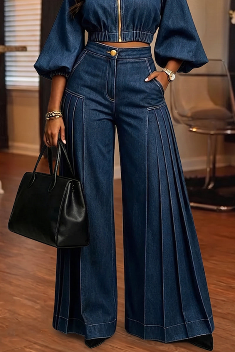 Ailene - Conjunto de chamarra de manga abullonada y pantalones