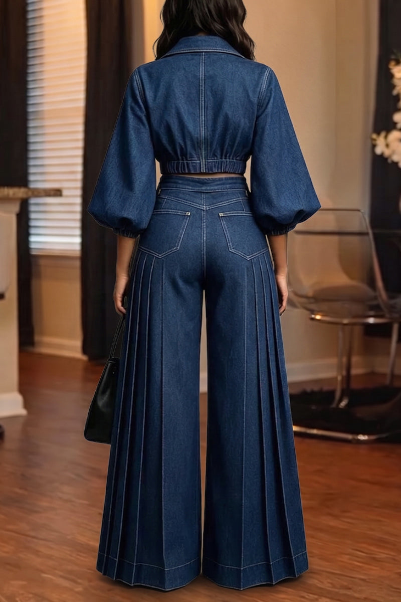 Ailene - Conjunto de chamarra de manga abullonada y pantalones