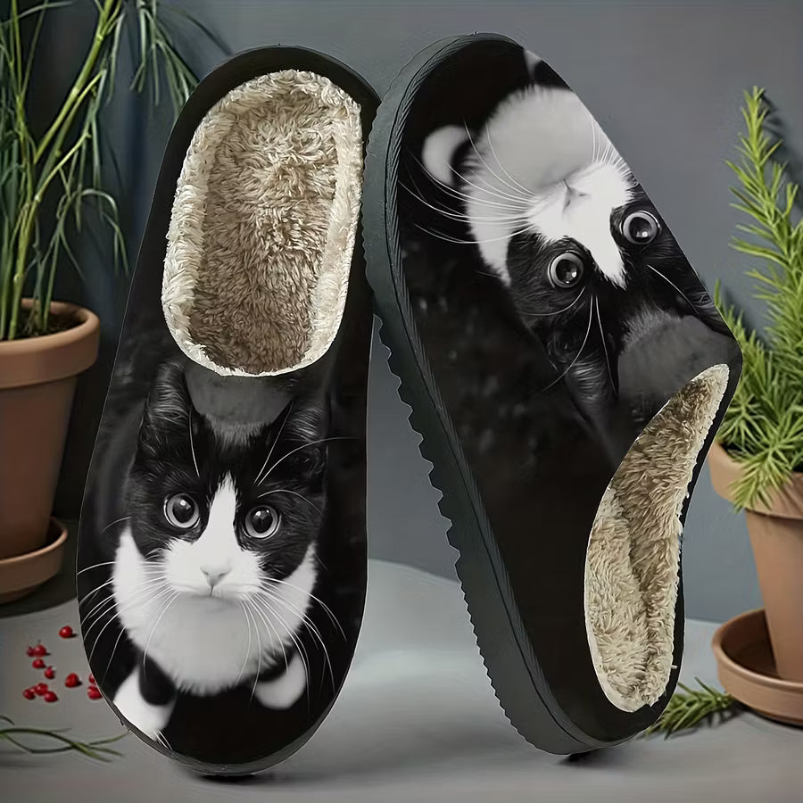 Zita - Pantuflas deslizables con estampado de gato ultra suaves