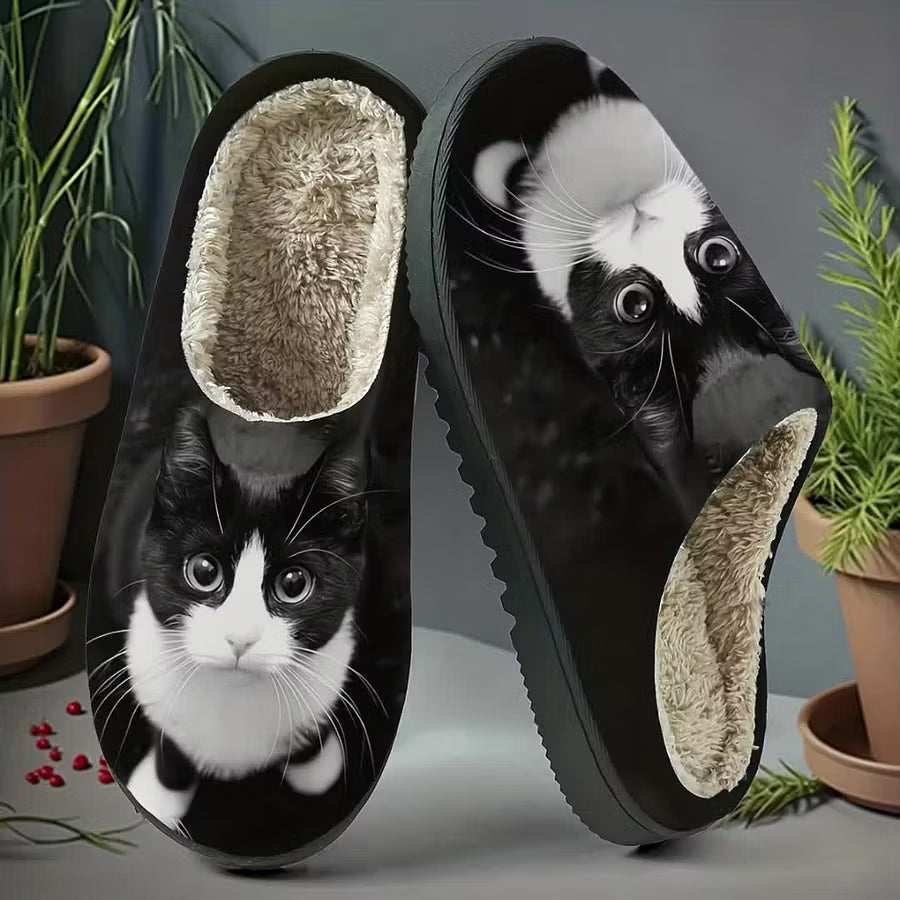 Zita - Pantuflas deslizables con estampado de gato ultra suaves