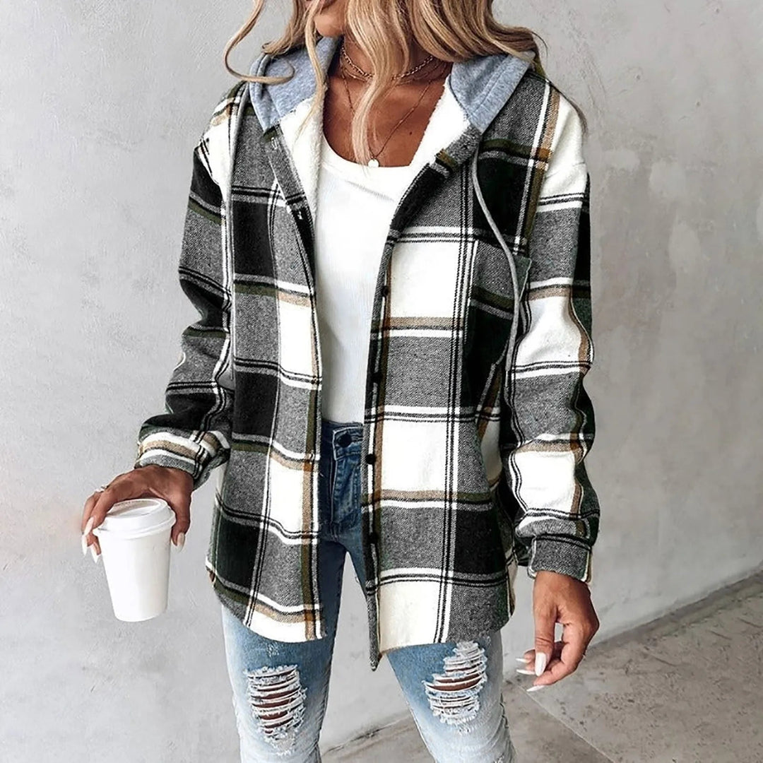 Marla - Sobrecamisa a cuadros con capucha y efecto en capas