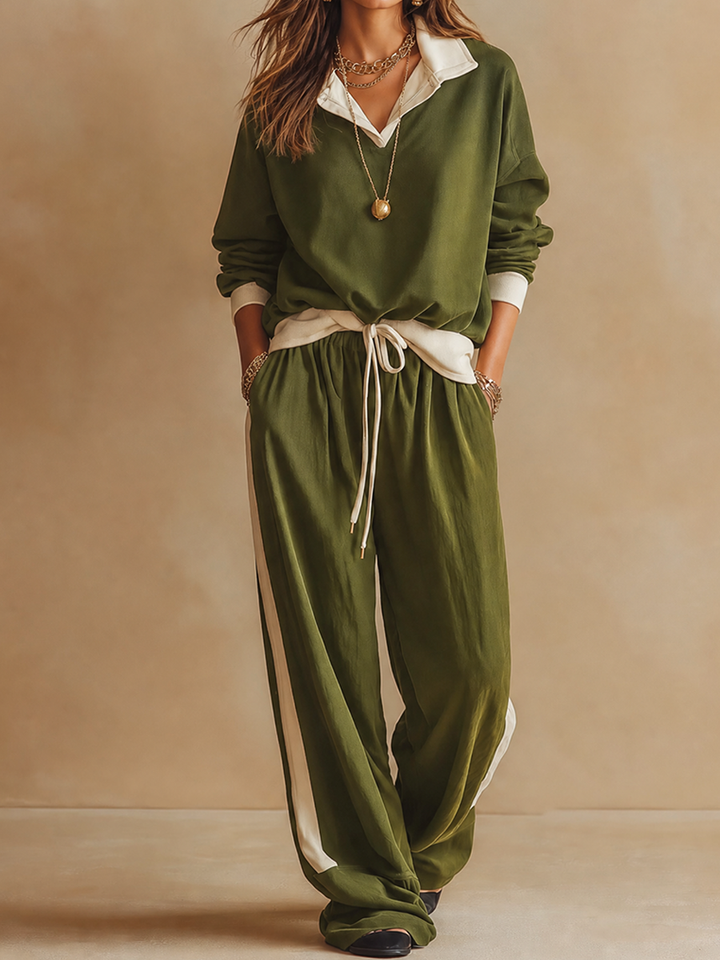 Ruby - Conjunto de polo de corte relajado y pantalón de pierna ancha