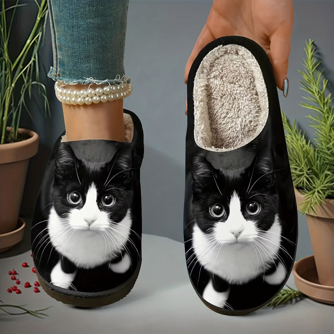 Zita - Pantuflas deslizables con estampado de gato ultra suaves