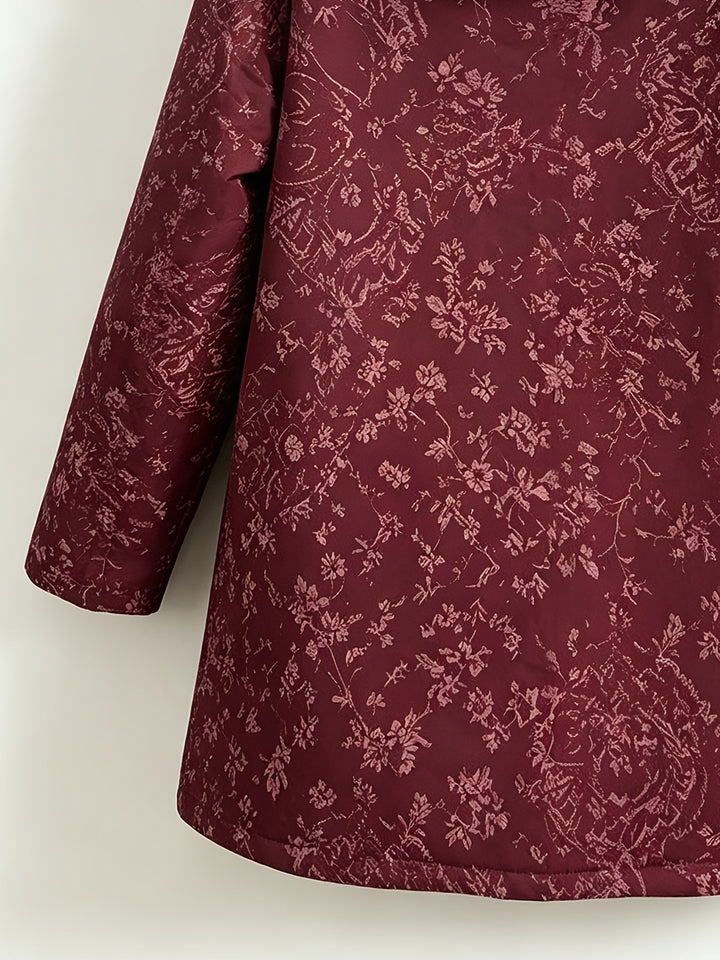 Runa - Abrigo largo floral con capucha