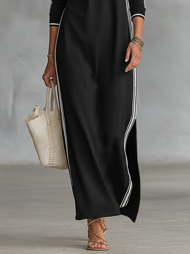 Aida - Maxivestido de manga larga con rayas deportivas