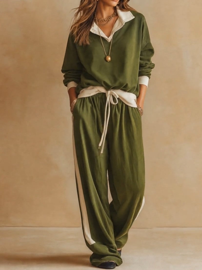 Ruby - Conjunto de polo de corte relajado y pantalón de pierna ancha